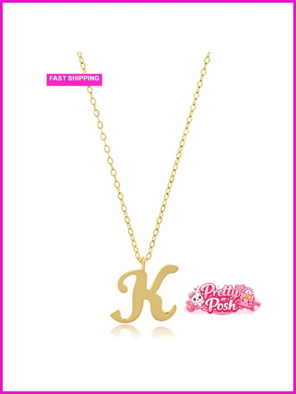 10k Solid Gold Dainty Script Initial Extendable Necklace 16+2 inches